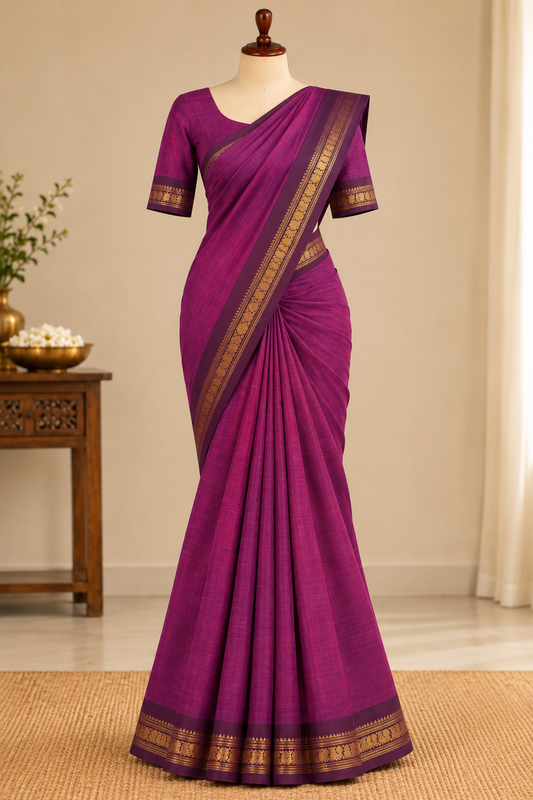 Kanchi Cotton Saree Magenta | TLL341
