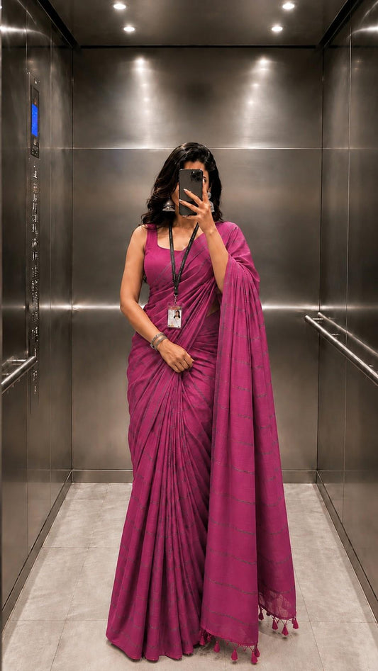 Khadi cotton | The deep wine with golden stripes | TLL150