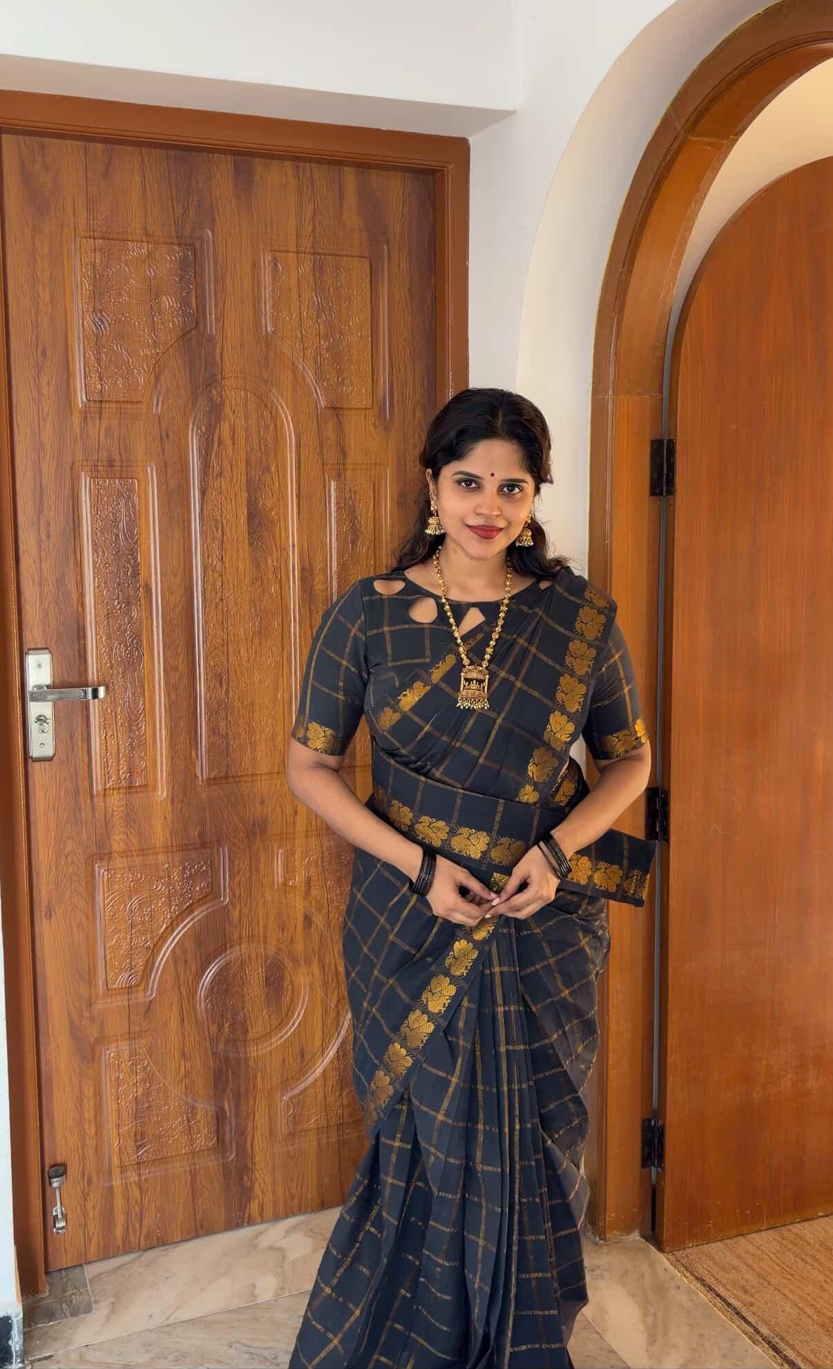 Black Kattam Sungudi Cotton Saree | Premium Madurai Sungudi Heritage