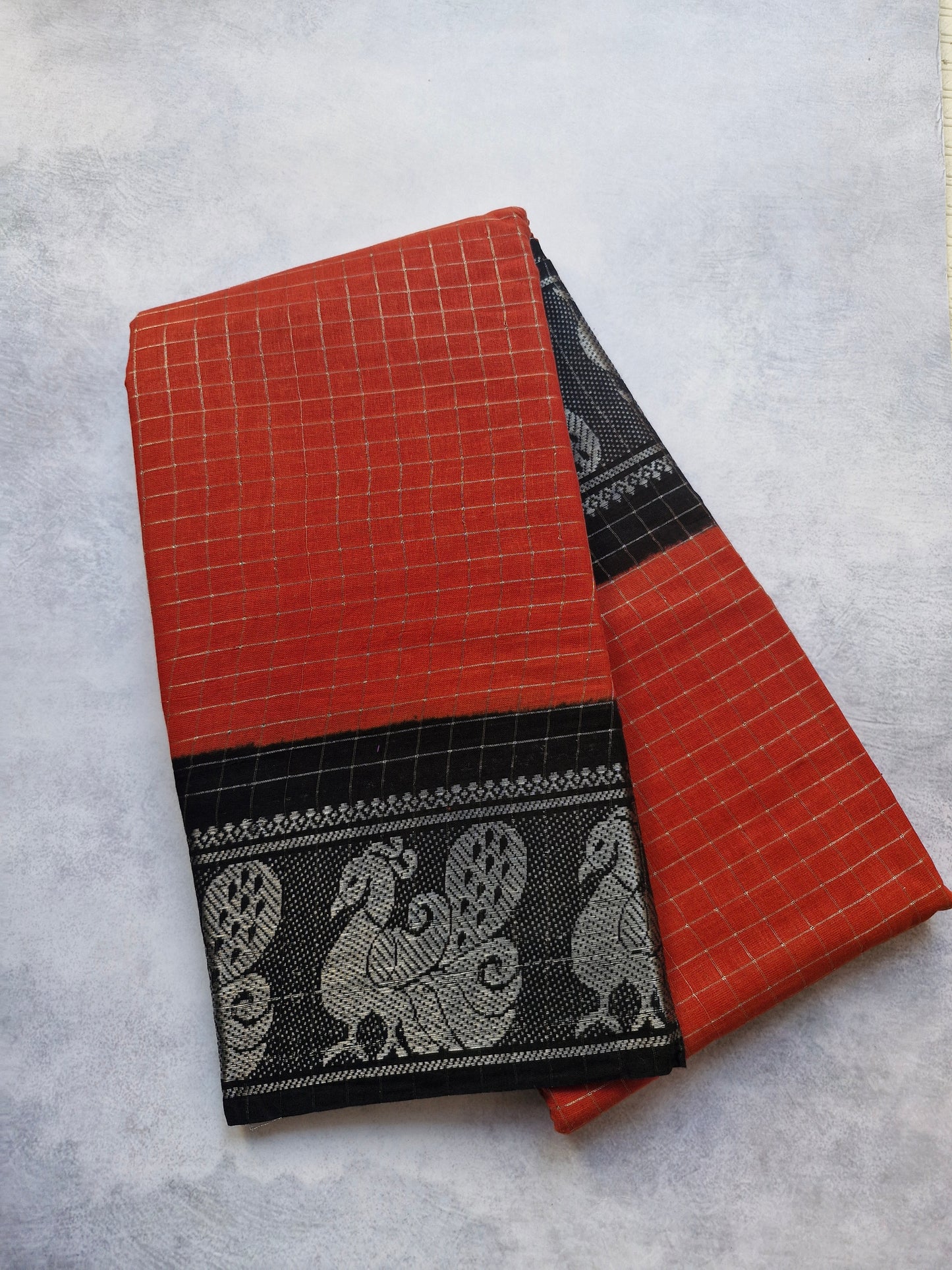 Silver zari Saree with Brown and Black Border Sungudi saree