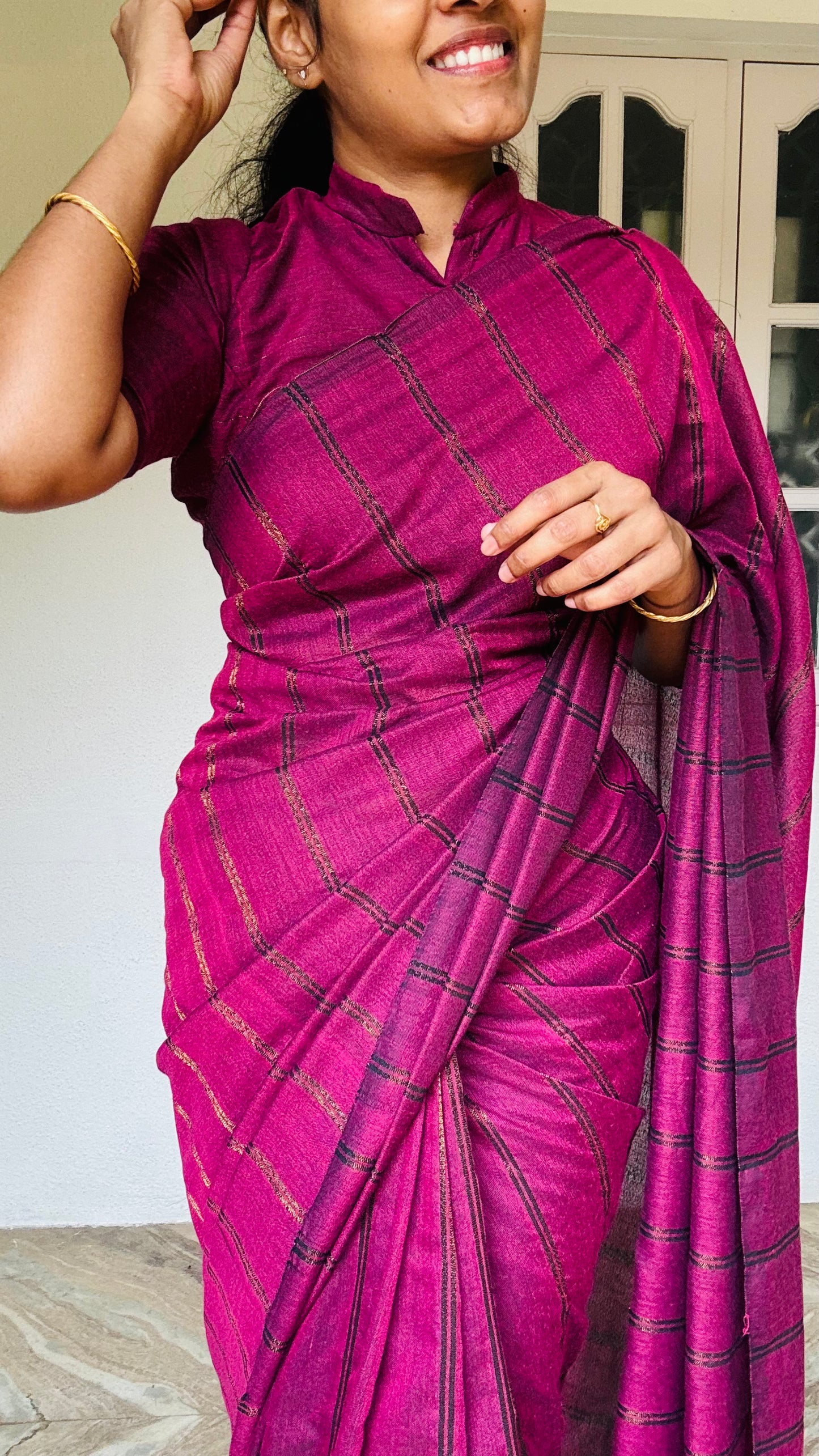 Khadi cotton | The deep wine with golden stripes