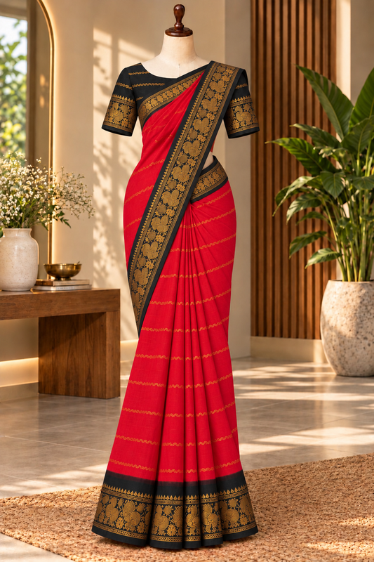 Velthari Sungudi Cotton Saree orange-Red | TLL325