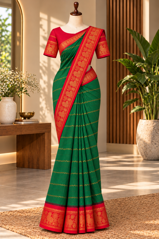 Velthari Sungudi Cotton Saree Bright Green | TLL331