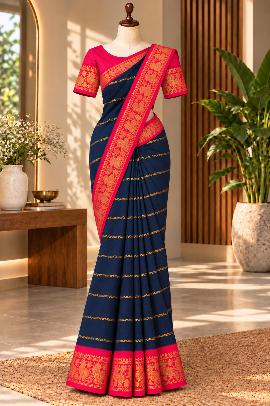 Velthari Sungudi Cotton Saree Dark Navy Blue | TLL324