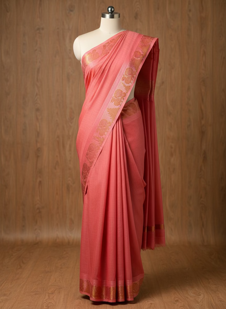 Pink tissue sungudi saree