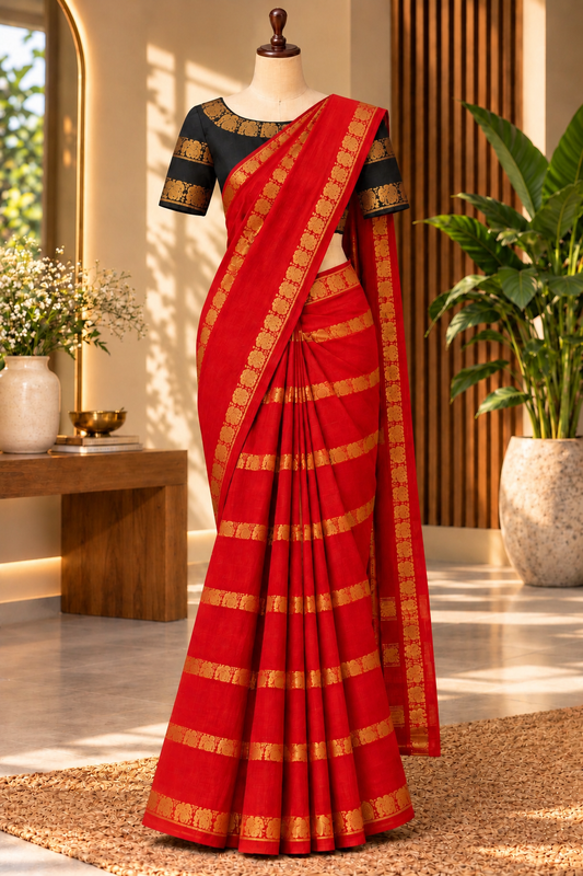 Velthari Sungudi Cotton Saree Red | TLL643