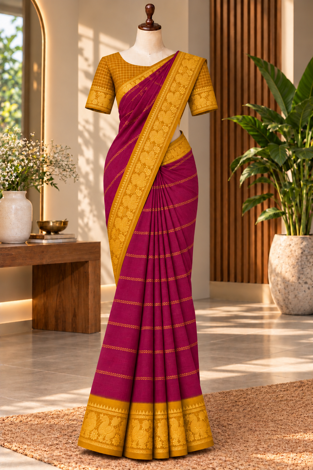 Velthari Sungudi Cotton Saree Magenta | TLL380