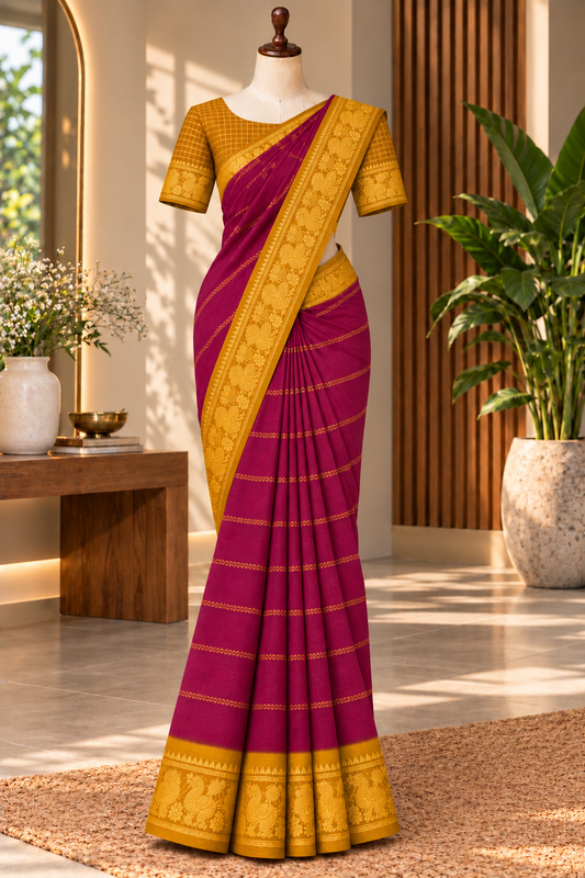 Velthari Sungudi Cotton Saree Magenta | TLL380