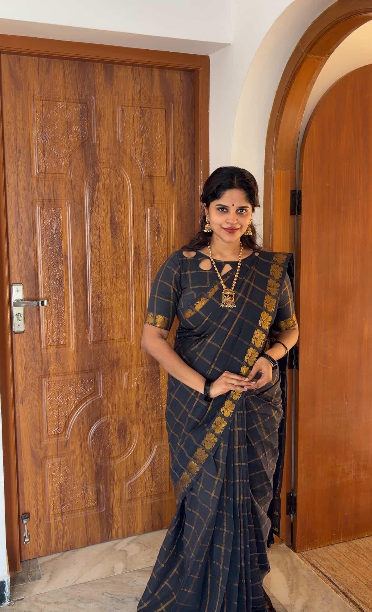 Black Kattam Sungudi Cotton Saree | Premium Madurai Sungudi Heritage