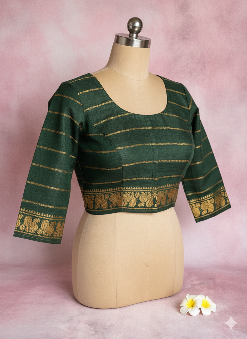 Green Velthari Cotton Blouse piece