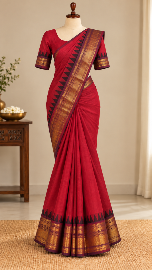 Kanchi Cotton Saree Red | TLL345