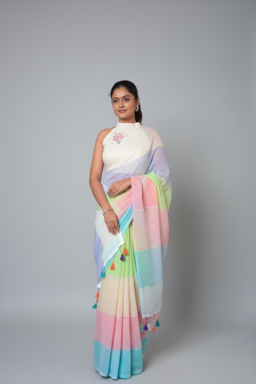 Multicolour Mulmul Saree | prebook | TLL166