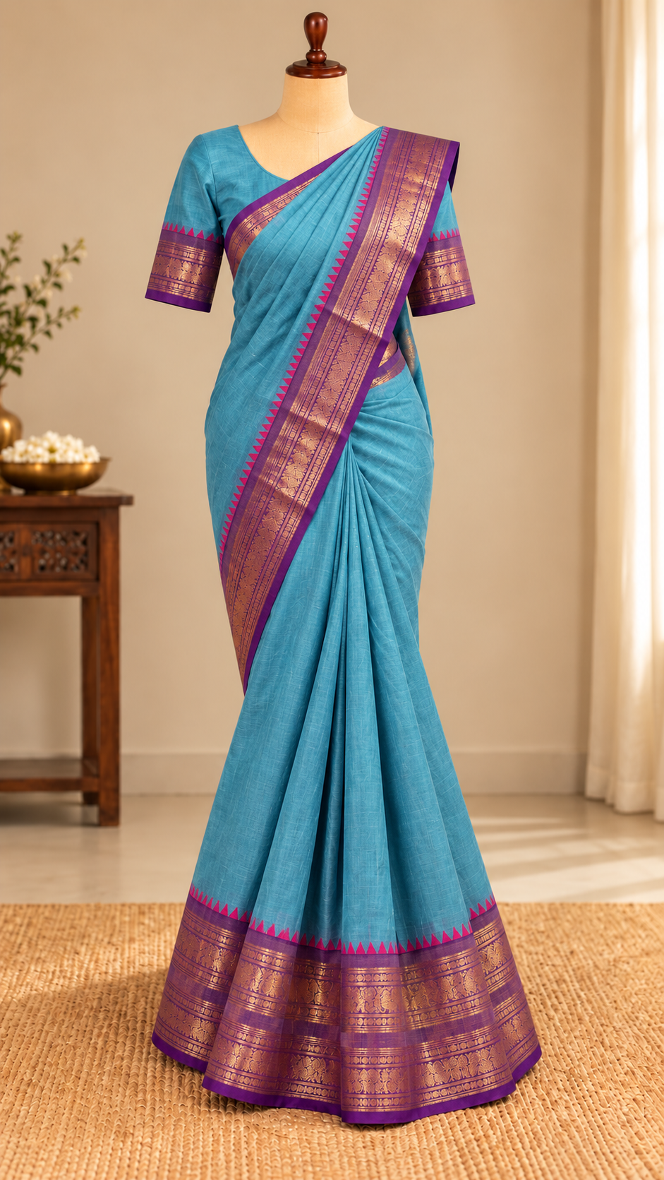 Kanchi Cotton Saree Sky Blue | TLL740