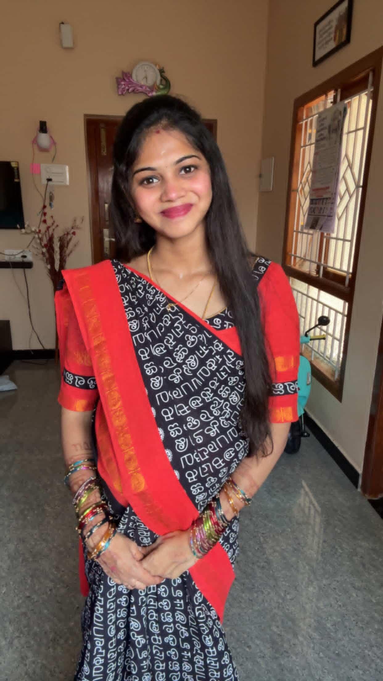 Tamil Printed Sungudi | Black and Red border