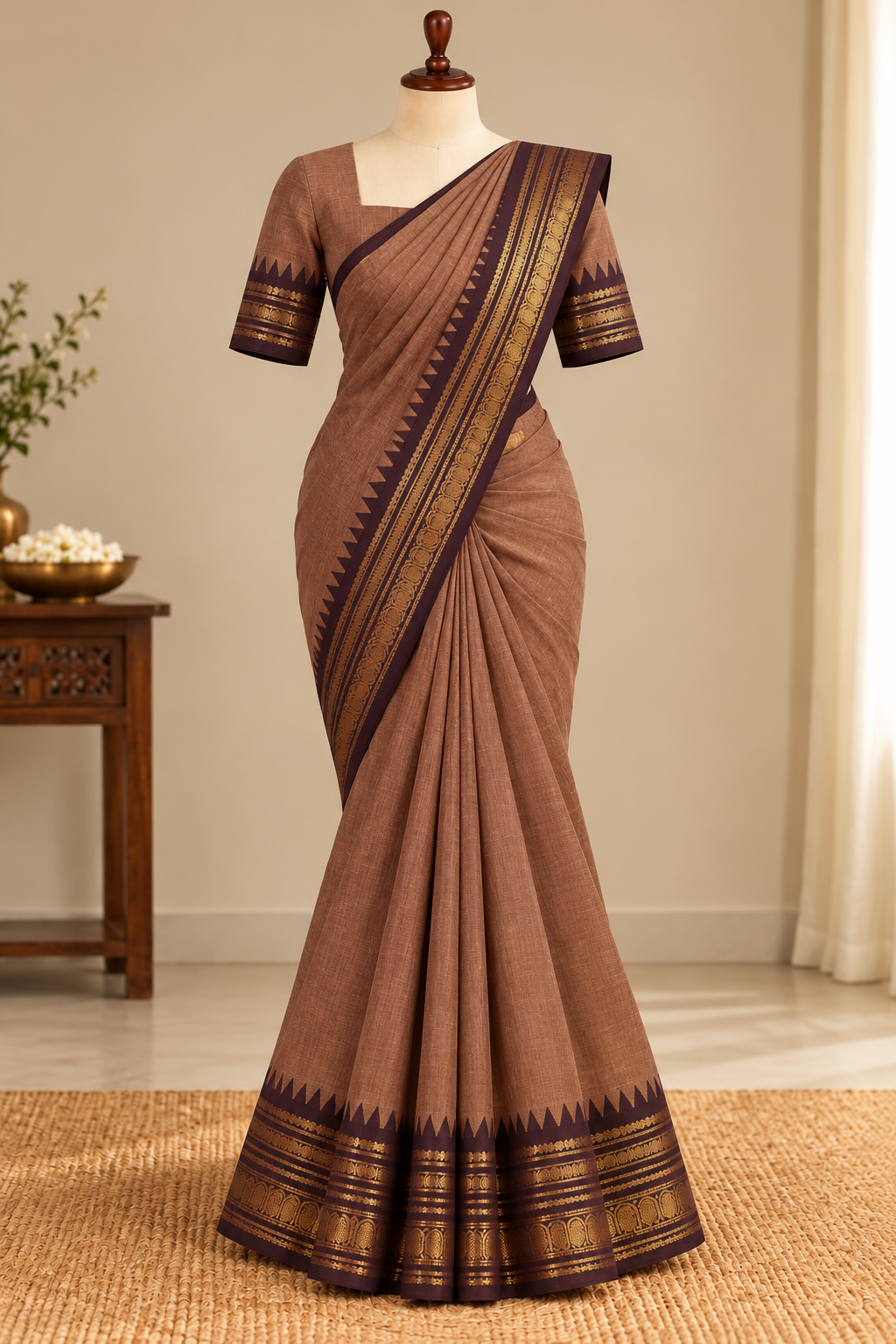Kanchi Cotton Saree Rose Brown | TLL694