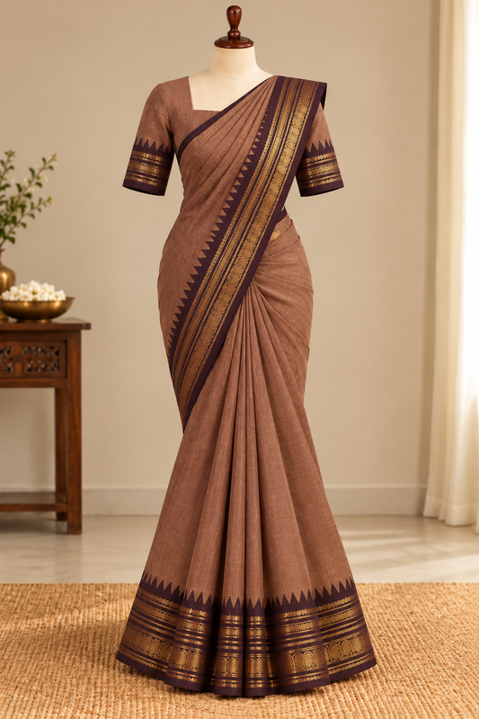 Kanchi Cotton Saree Rose Brown | TLL694