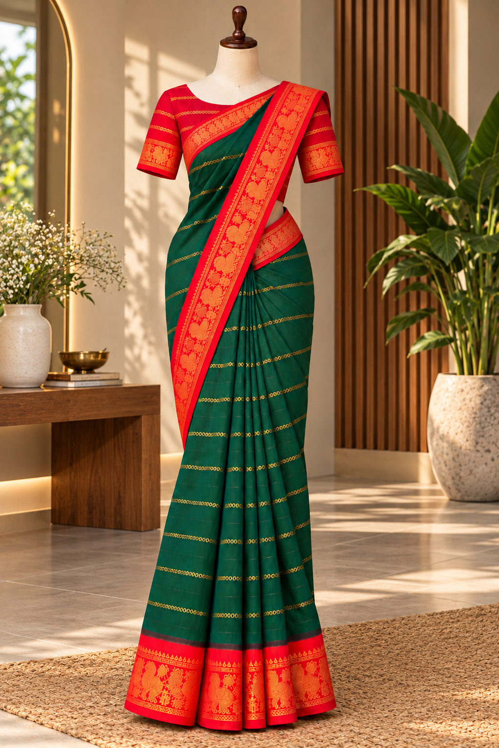Velthari Sungudi Cotton Saree Dark Green | TLL333