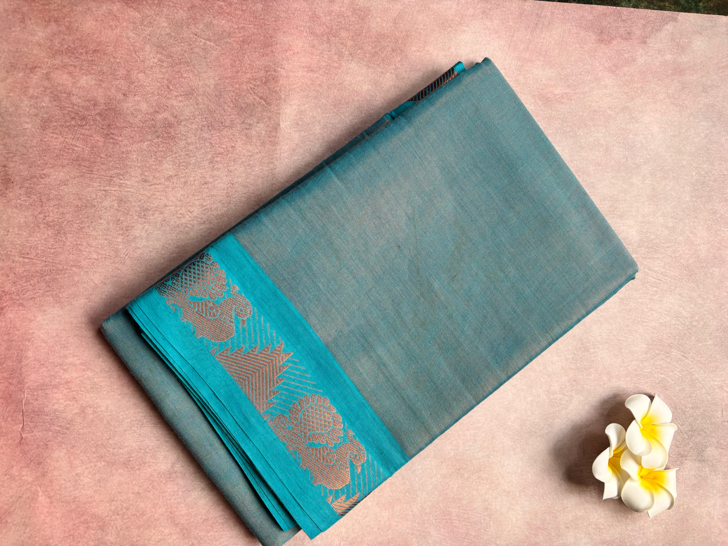 Sky blue tissue sungudi saree