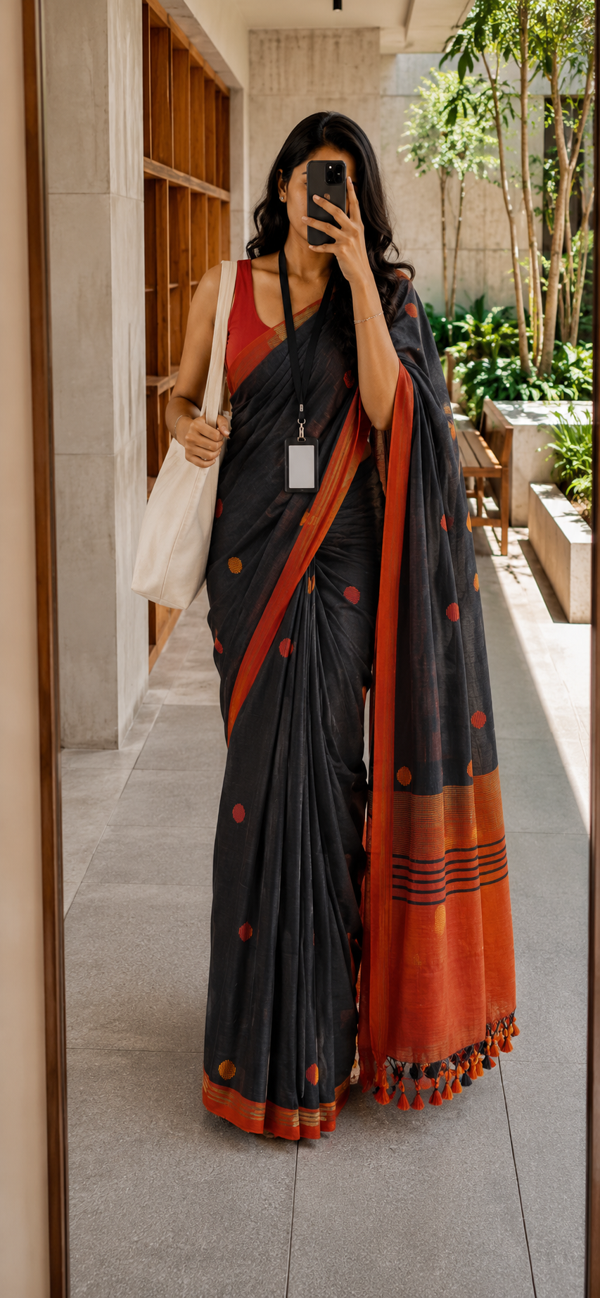 Orange Ball Khadi Cotton Saree | TLL218