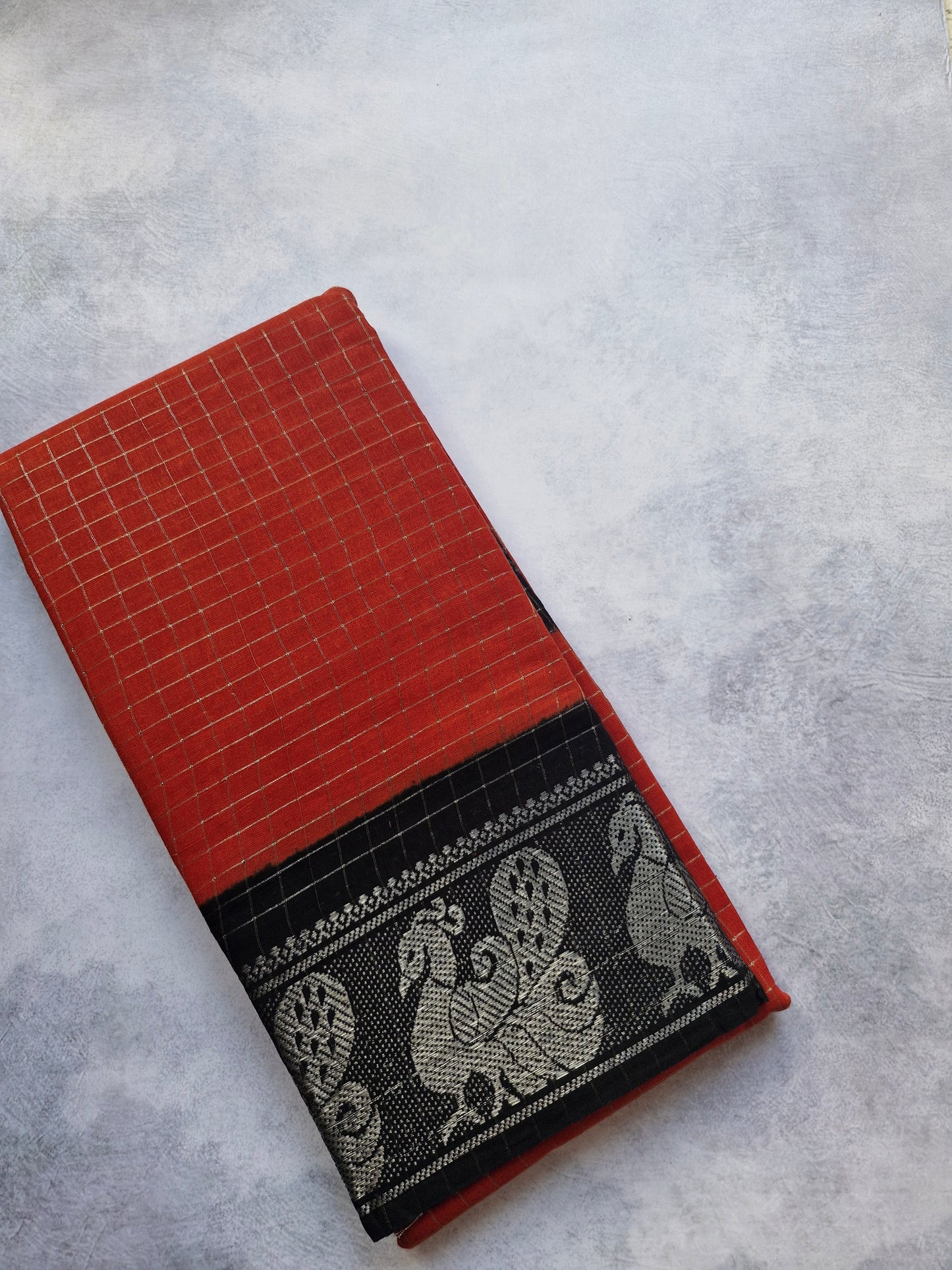 Silver zari Saree with Brown and Black Border Sungudi saree