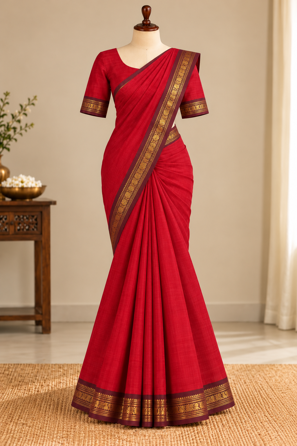 Kanchi Cotton Saree Red | TLL277