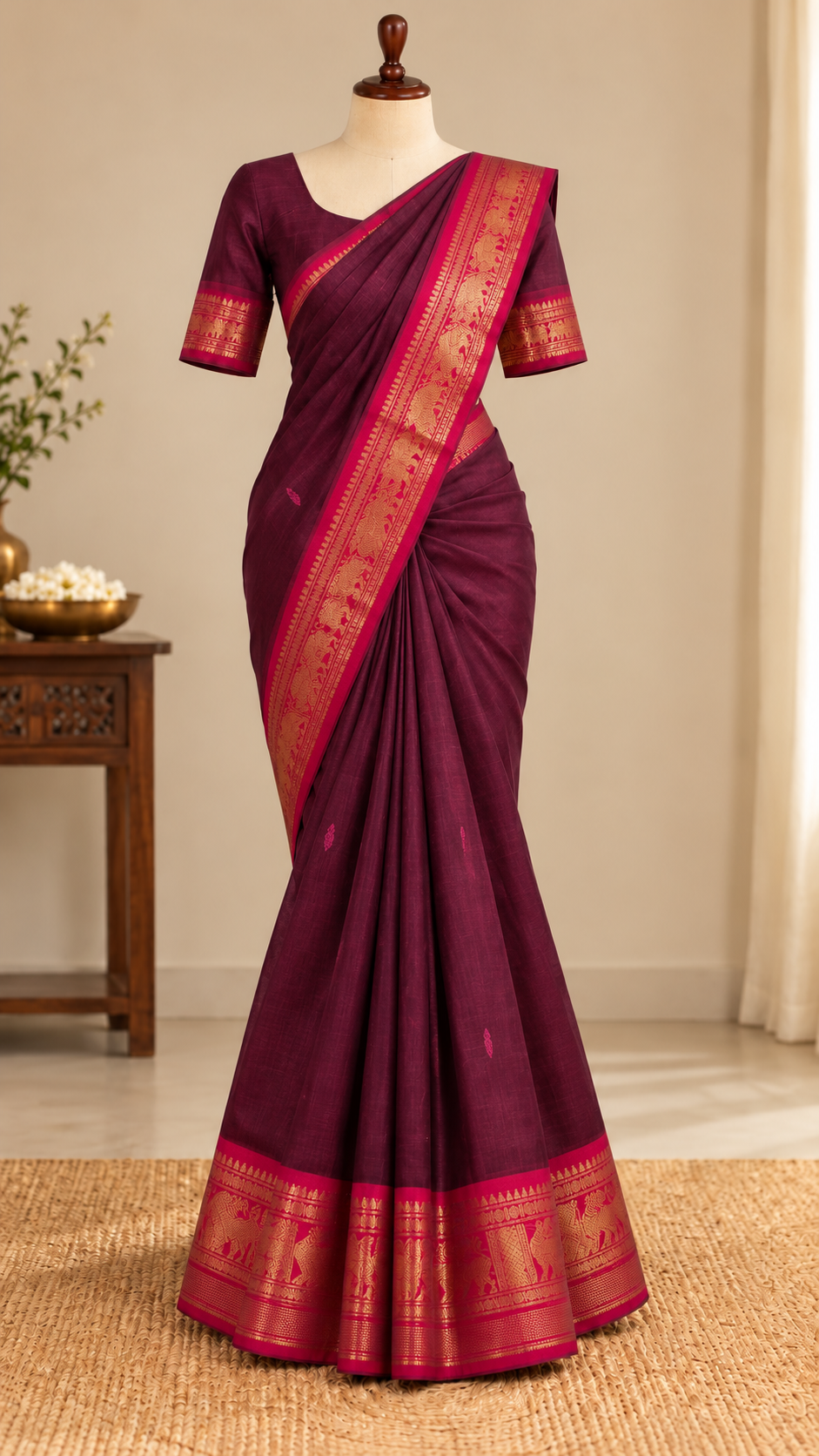 Kanchi Cotton Saree Deep Maroon | TLL367