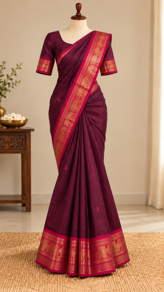 Kanchi Cotton Saree Deep Maroon | TLL367