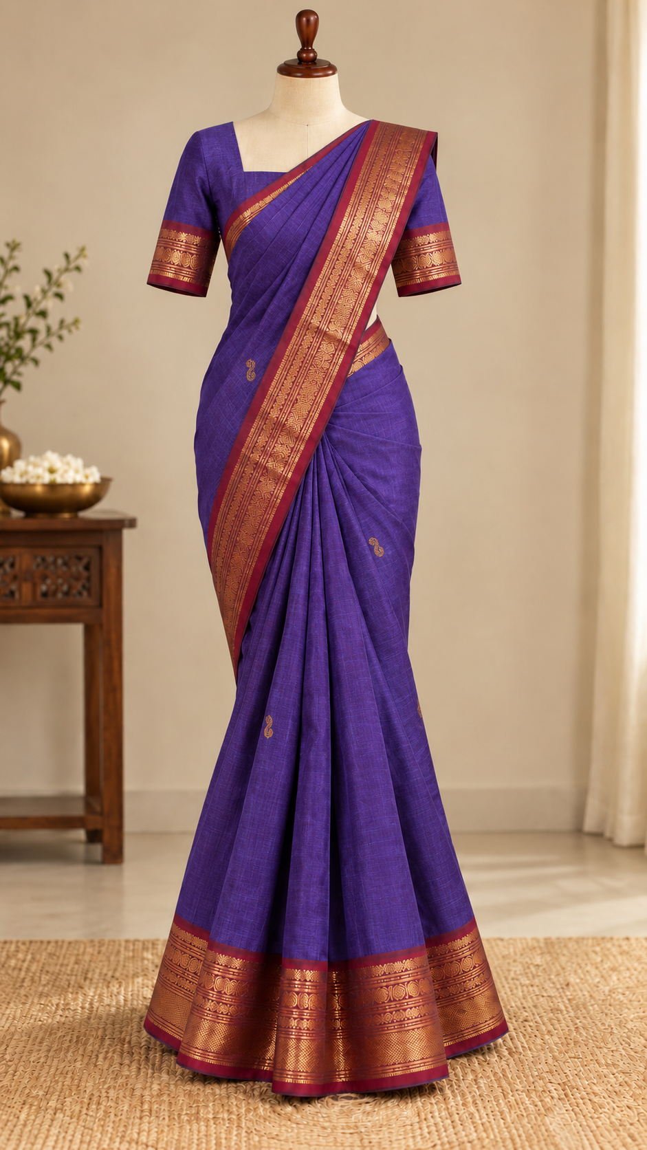 Kanchi Cotton Saree Purple and Blue | TLL655
