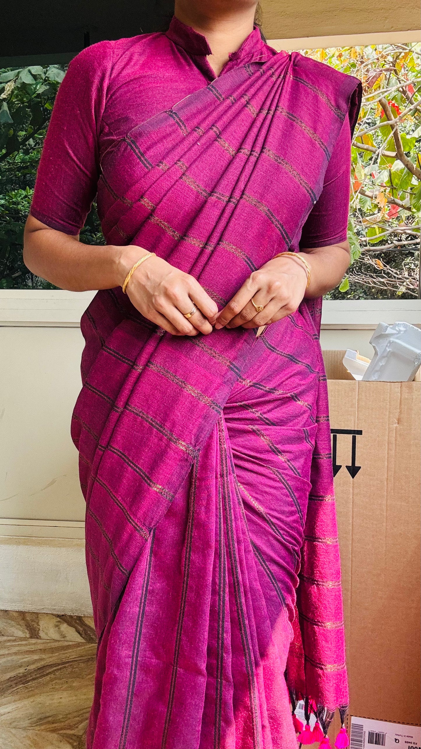 Khadi cotton | The deep wine with golden stripes