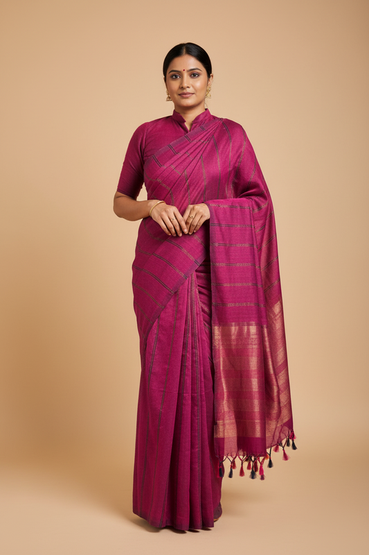 Khadi cotton | The deep wine with golden stripes
