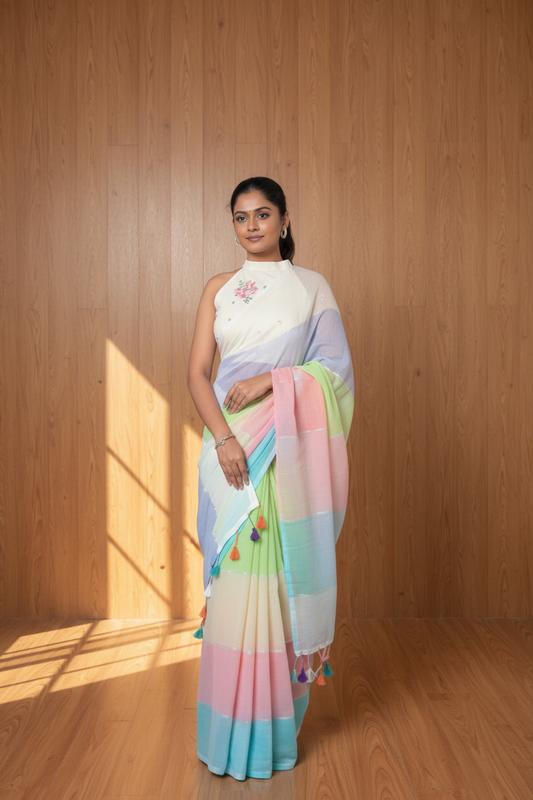 Multicolour Mulmul Saree | prebook | TLL166