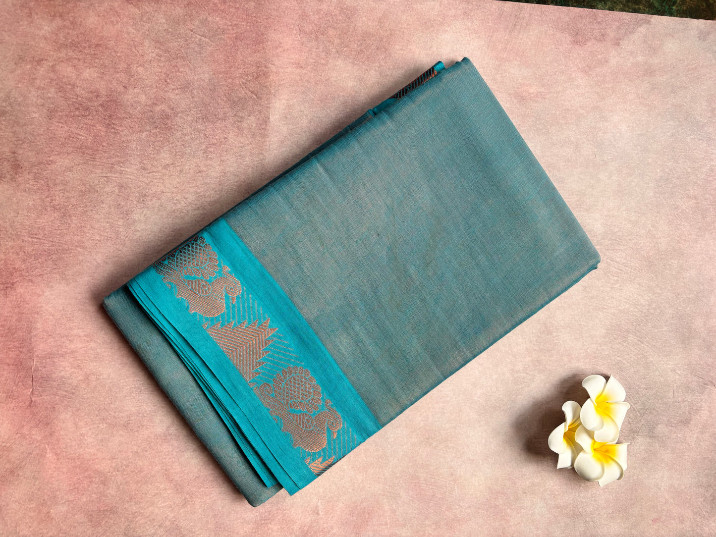 Sky blue tissue sungudi saree