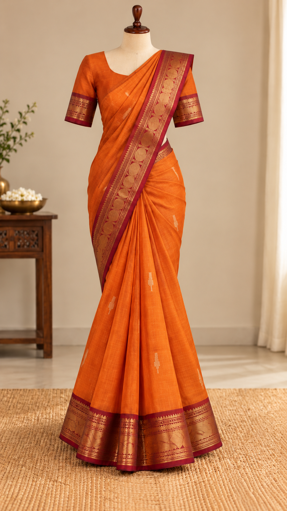 Kanchi Cotton Saree Orange | TLL653