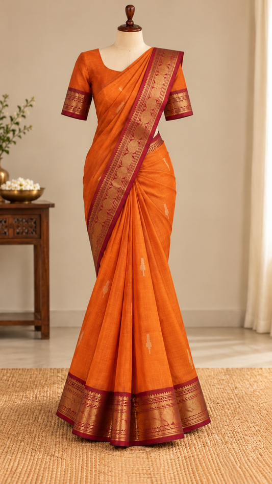 Kanchi Cotton Saree Orange | TLL653
