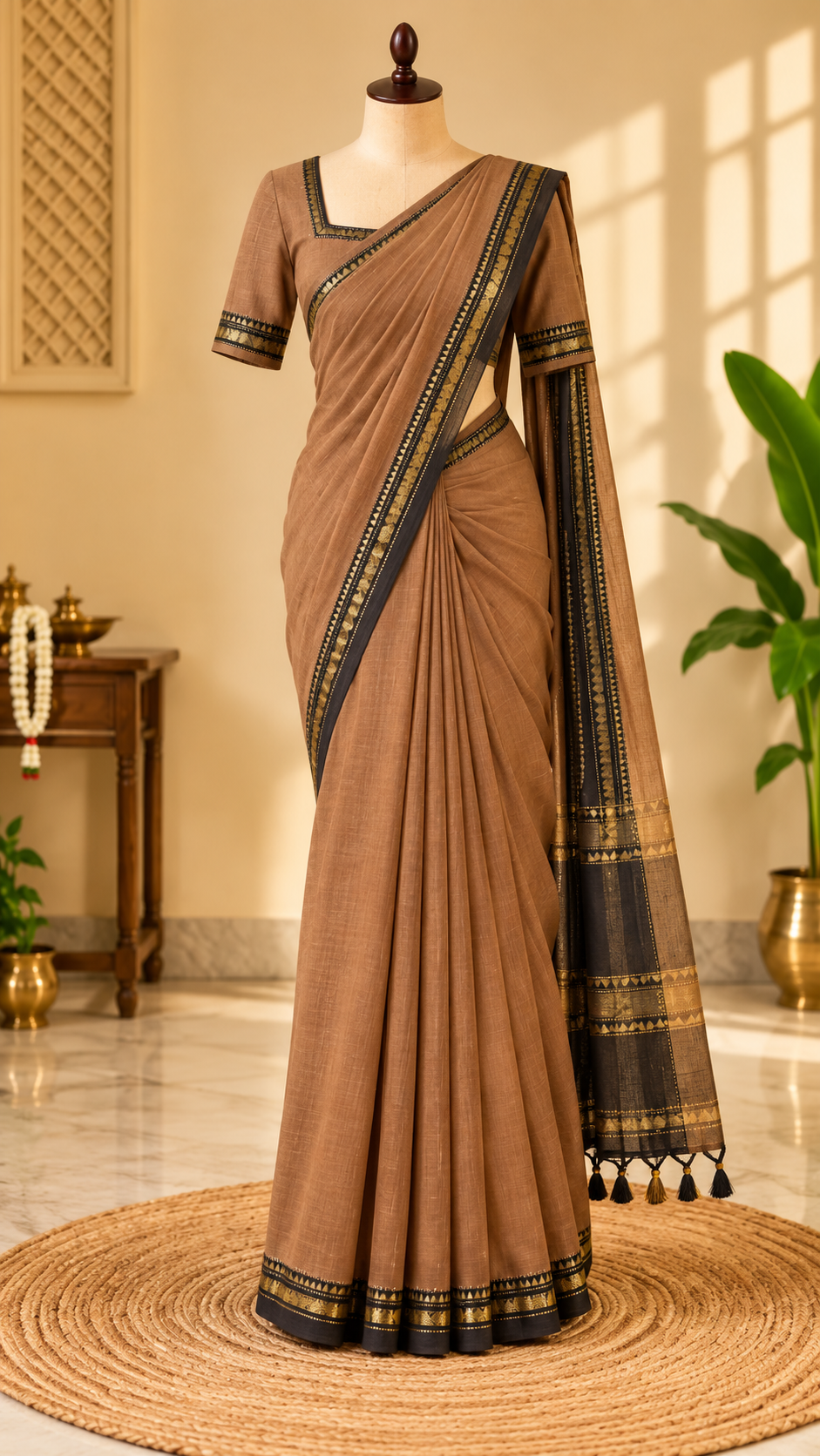 Narayanpet Cotton Saree Light Brown | TLL440