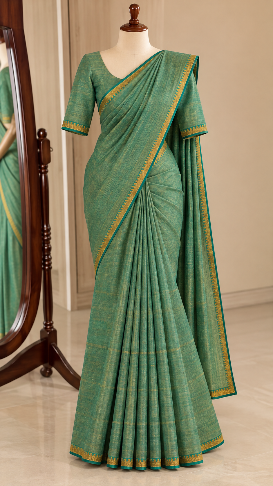 Tissue Sungudi Cotton Saree Light Green | TLL385