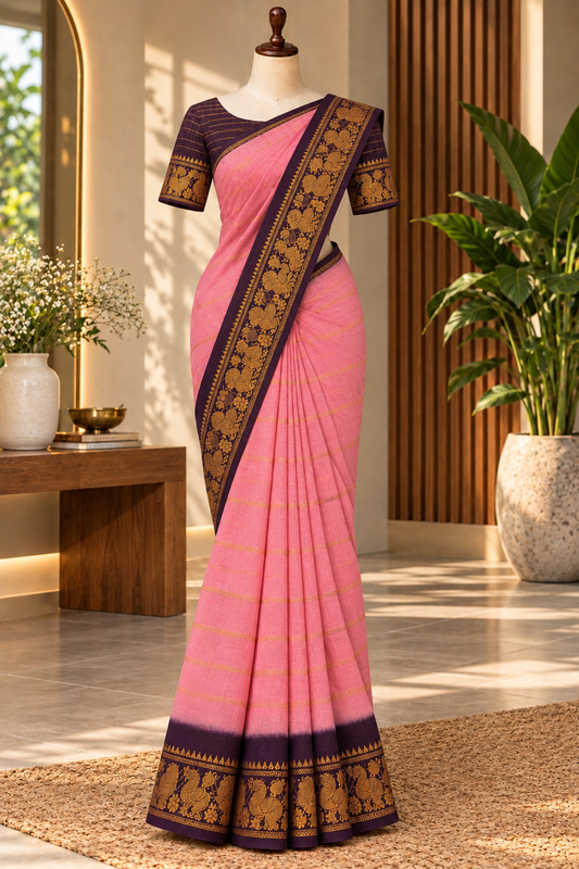 Velthari Sungudi Cotton Saree Baby Pink | TLL381