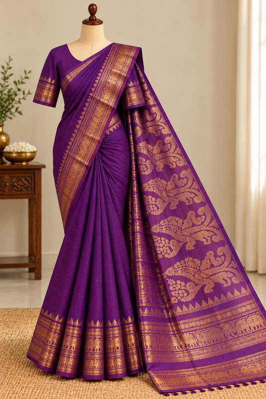 Kanchi Cotton Saree Rich Pallu Magenta-Purple | TLL709