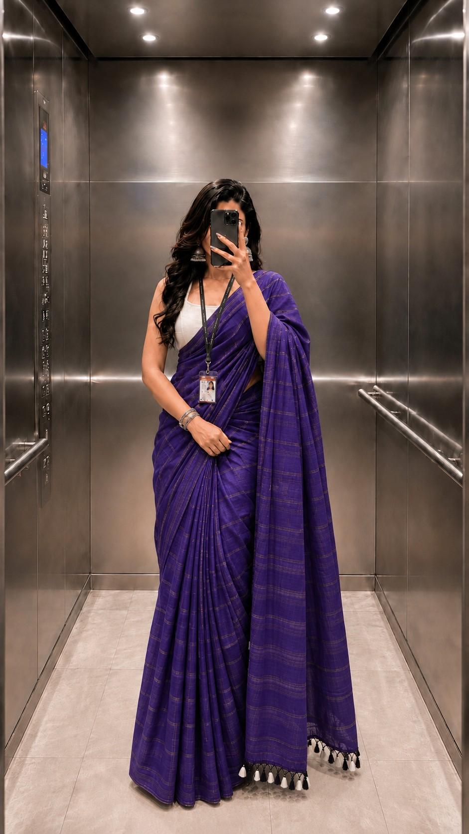 Purple Khadi Cotton Saree | TLL220