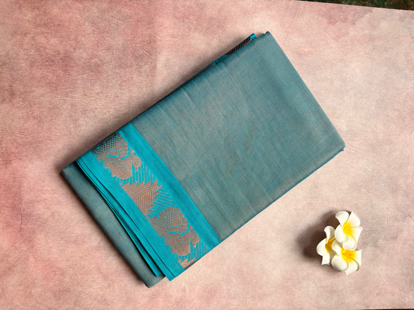 Sky blue tissue sungudi saree