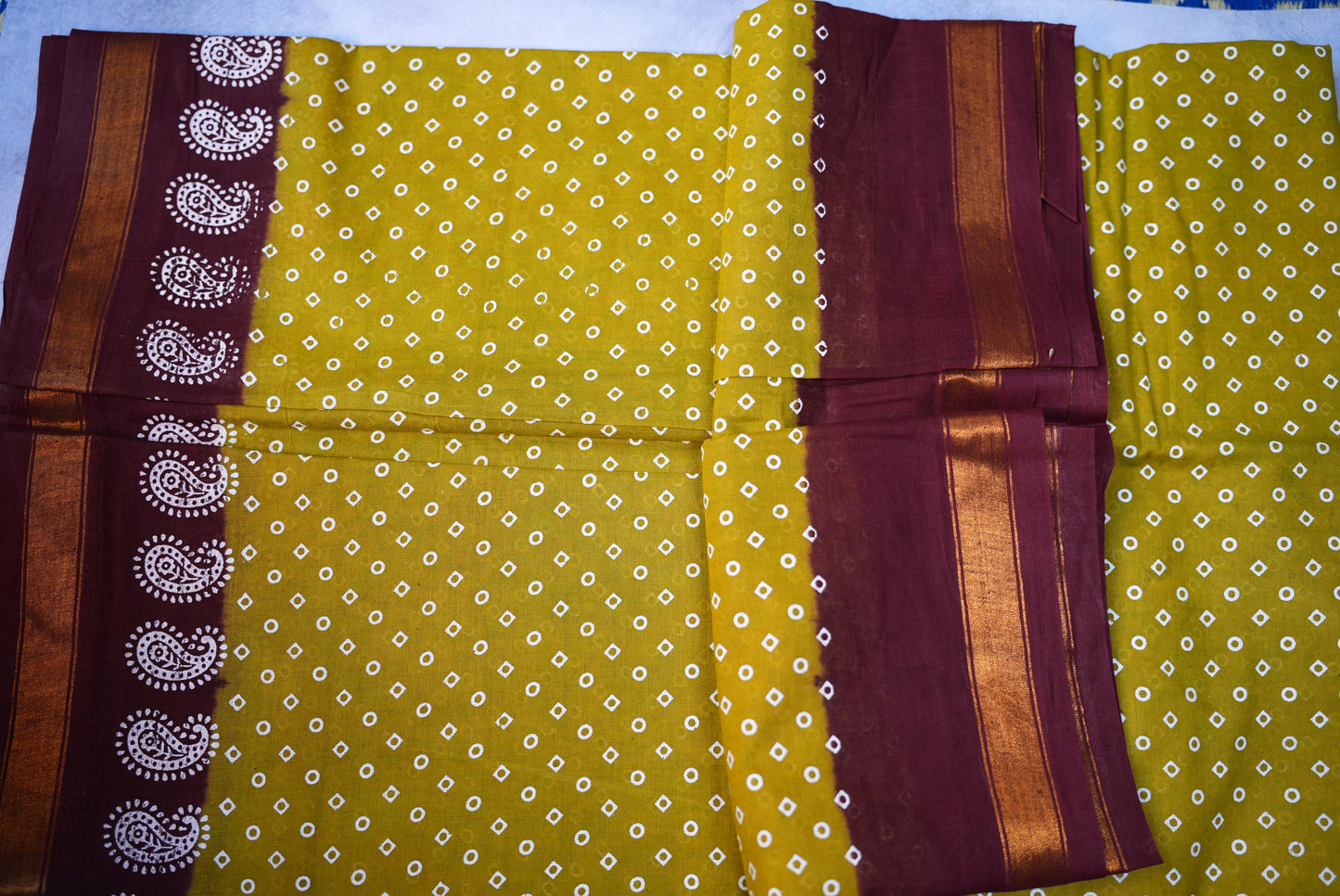 Traditional Sungudi Saree – Mehendi Green with Printed Round Design and Blouse