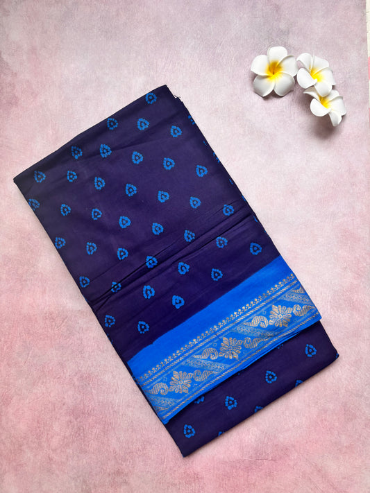 Authentic Soft Sungudi Cotton Saree – Blue with Heart Motifs & Blue Border