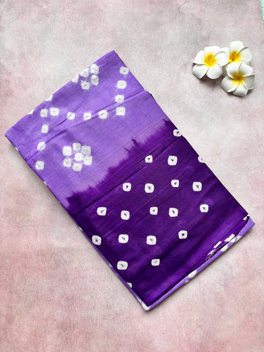 Hand-Knotted Bhandhini Cotton Saree – Lavender with Blue Border (With Blouse)