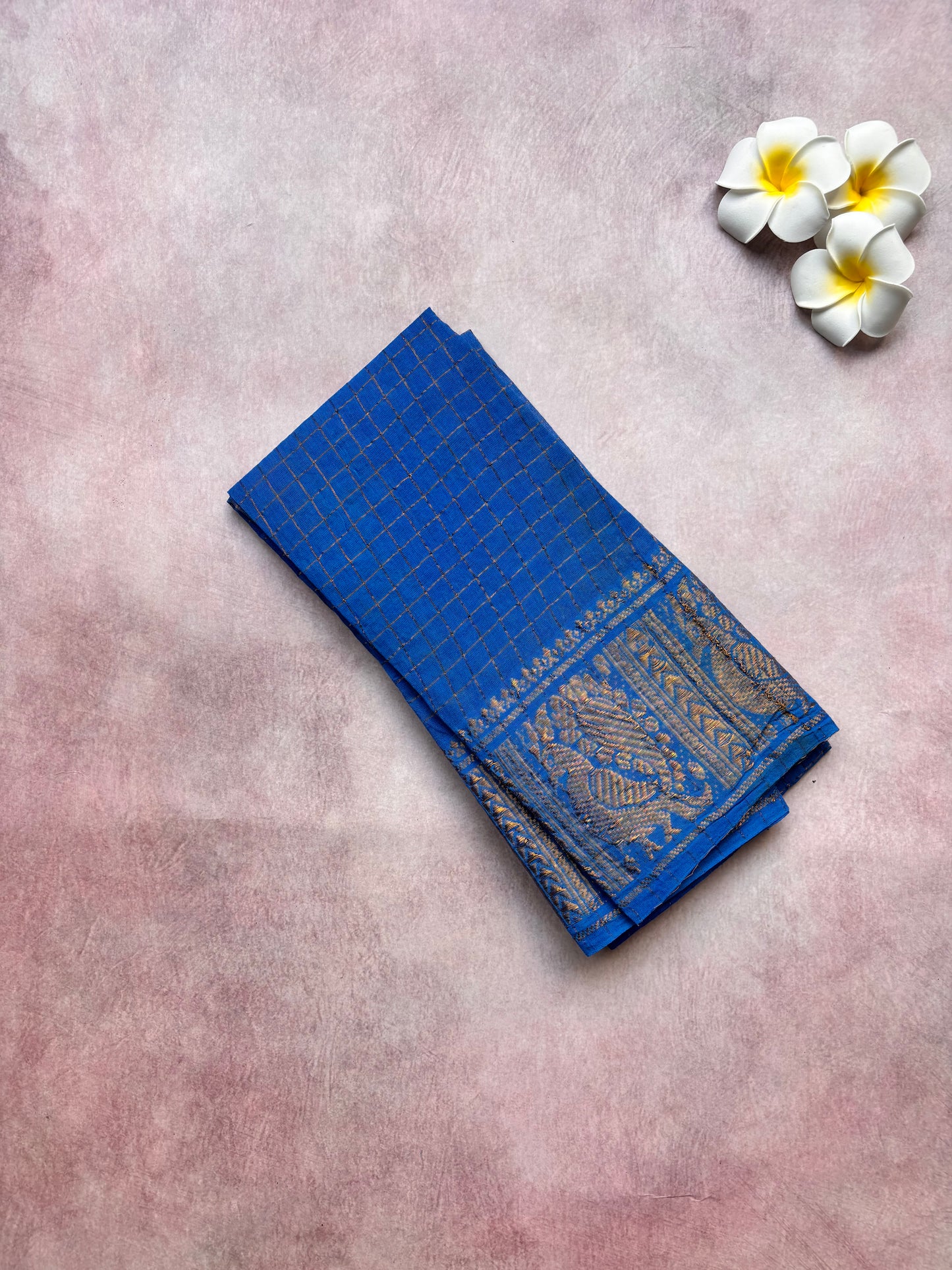 Authentic Sungudi Cotton Saree – Big Maroon Body with Long Blue Border (With Blouse)