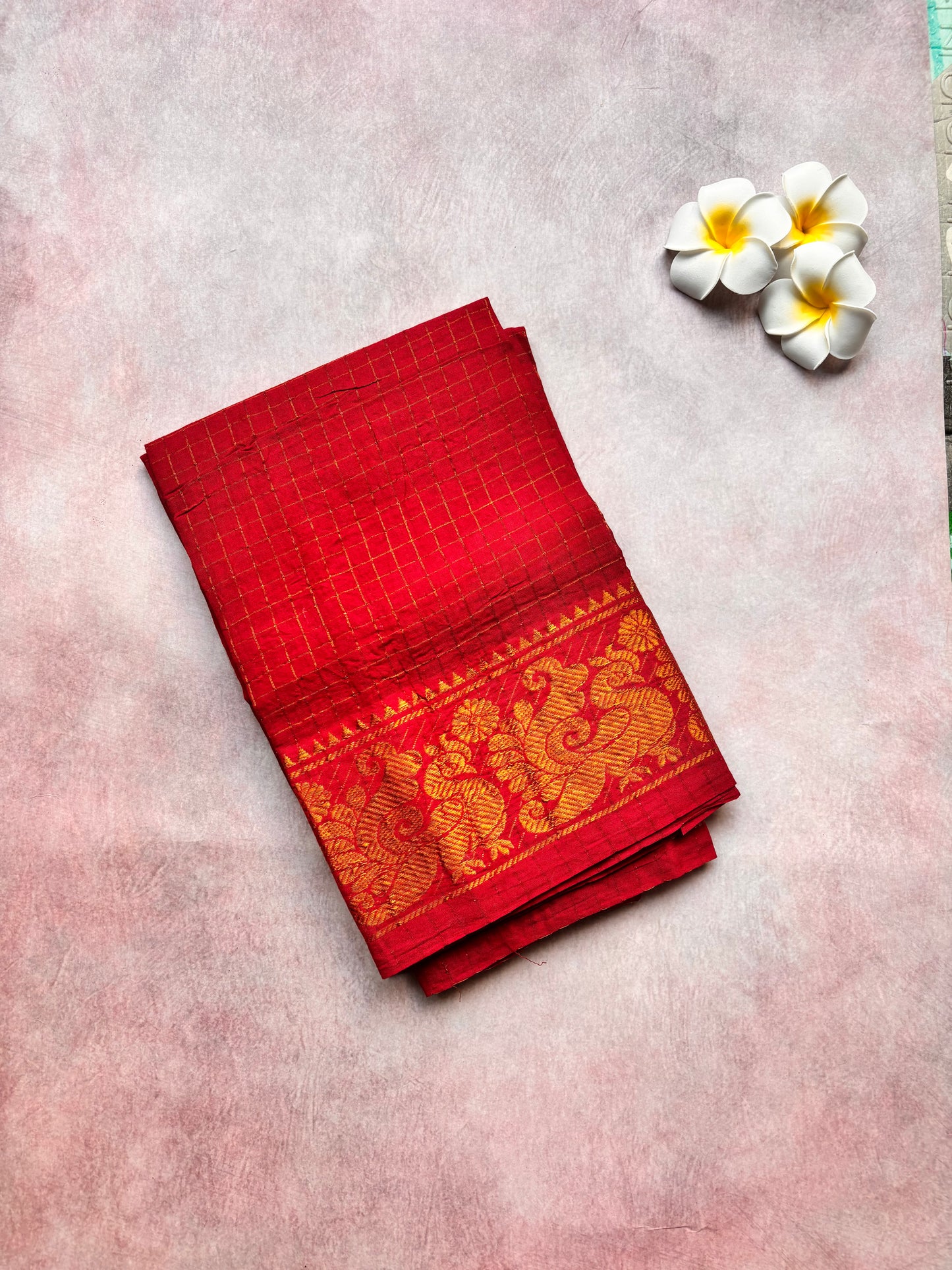 Caribbean Green Sungudi Cotton Saree with Ganga Jamuna Border with  blouse ( black and red) - TLL04