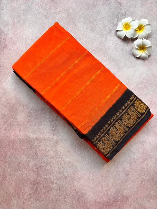 Orange Velthari Sungudi Cotton Saree with Black Border - with blouse
