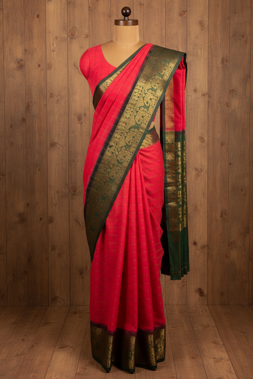 Kattam Sungudi Cotton Saree Pink  | TLL111