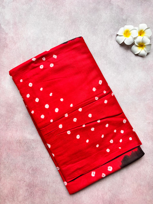 Hand-Knotted Sungudi Cotton Saree –Red with Black Borderless (With Blouse)