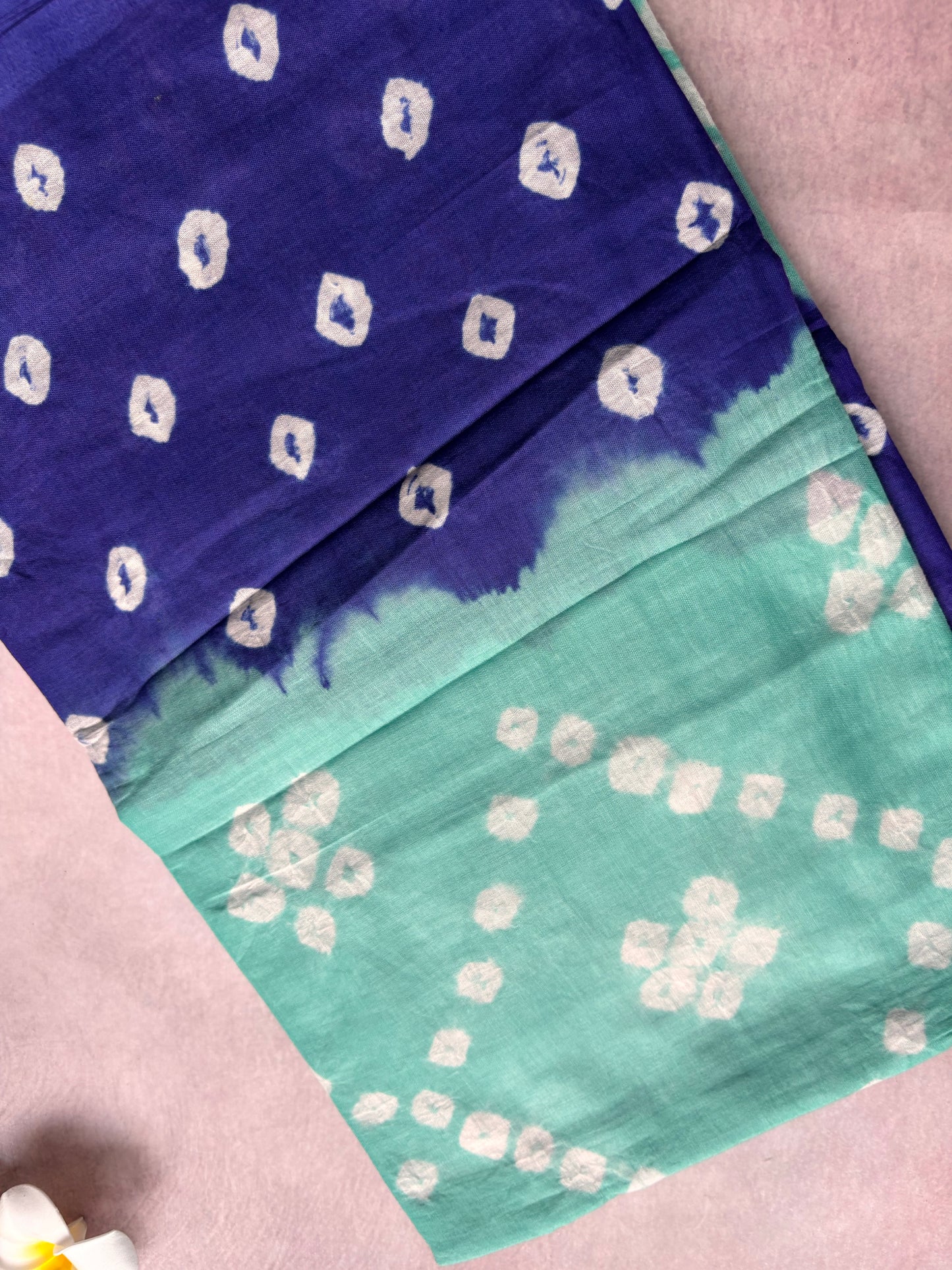 Hand-Knotted Sungudi & Bandhini Cotton Saree – Blue and Royal Blue Mix (With Border &amp; Blouse)