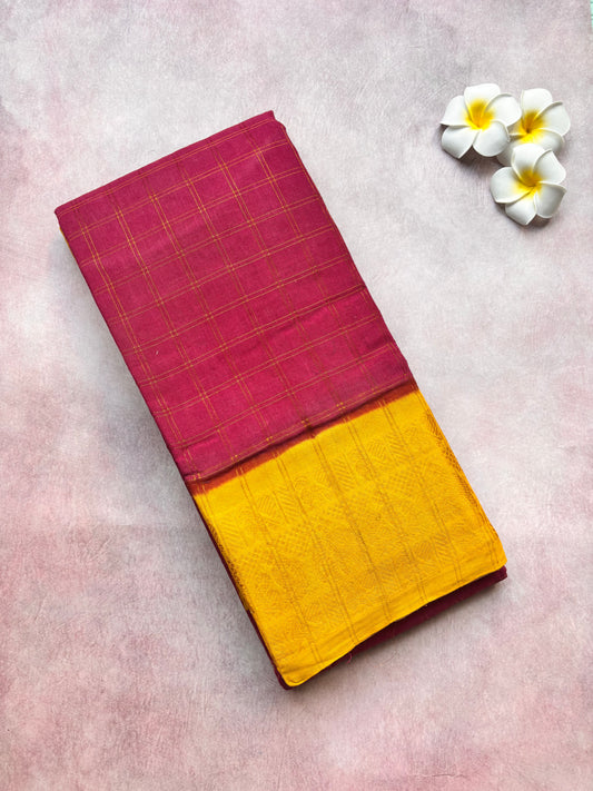 Maroon Kattam Sungudi Cotton Saree with Fenugreek-Coloured Border with blouse
